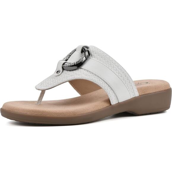 Cliffs By White Mountain Women's Benedict Faux Leather Sandals, White Size 8.5M - Picture 1 of 6